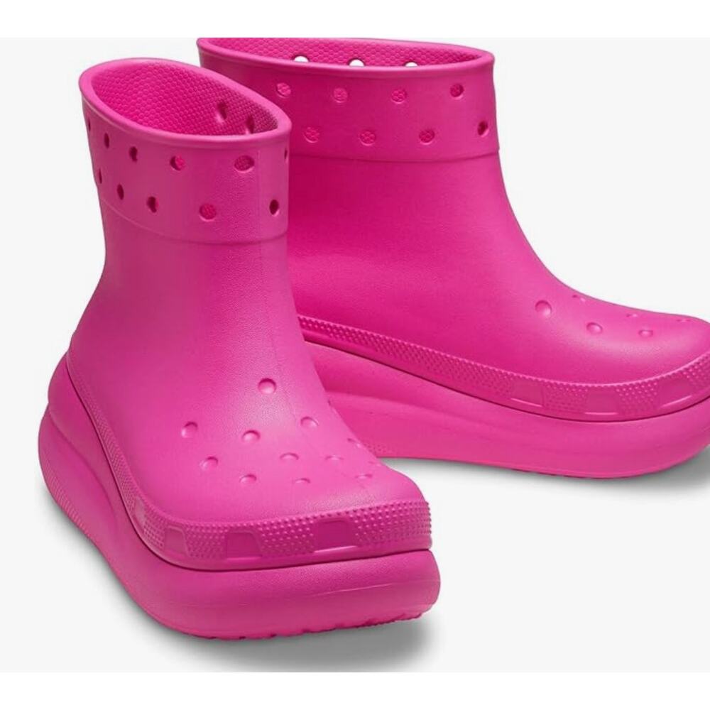 Crocs Crush Rain Boots 6 Pink Ankle Booties Slip on Comfort Glam